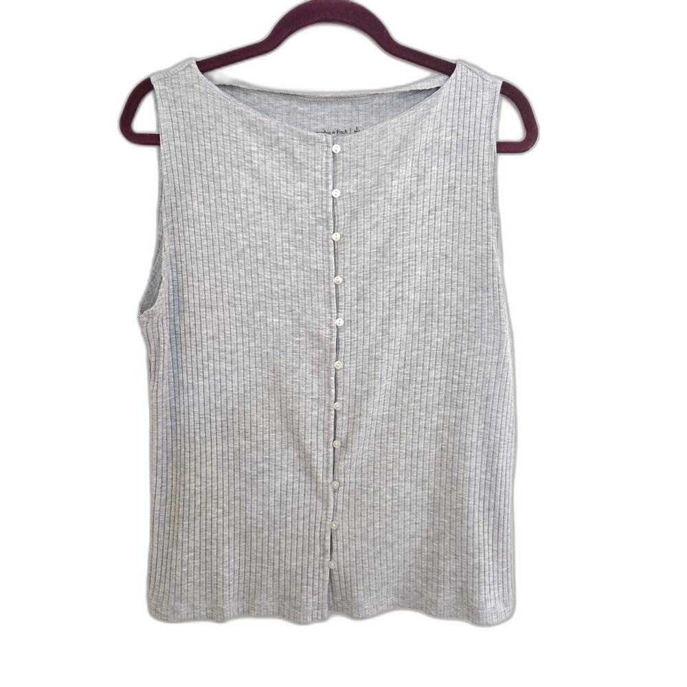 Abercrombie & Fitch Gray Ribbed Button Front Sleeveless Top L